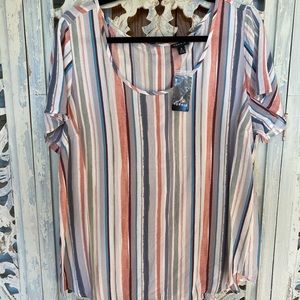 Torrid Striped Blouse Button Down Back size 0 NWT